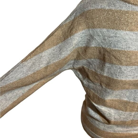 Garnet Hill Womens Sweater Size Small Gold Silver Metallic Stripe Cashmere Blend - Picture 3 of 7